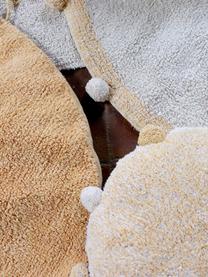 Runder Teppich Bubbly mit Pompoms, handgefertigt, Flor: 97% recycelte Baumwolle, , Cremefarben, Gelb, Ø 120 cm (Grösse S)