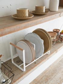 Organizador de platos Tosca, Organizador: acero con pintura en polv, Asas: madera, Blanco, An 35 x Al 20 cm