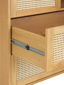 Kleiner Kleiderschrank Aries mit Wiener Geflecht, 2-türig, Gestell: Spanplatte mit Eichenholz, Beine: Massives Eichenholz, Wiener Geflecht: Zuckerrohr, Holz, hell lackiert, B 100 x H 194 cm