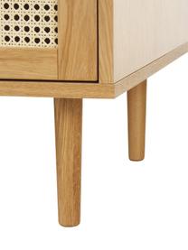 Kleiner Kleiderschrank Aries mit Wiener Geflecht, 2-türig, Gestell: Spanplatte mit Eichenholz, Beine: Massives Eichenholz, Wiener Geflecht: Zuckerrohr, Holz, hell lackiert, B 100 x H 194 cm