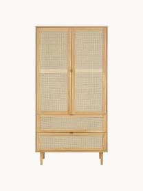 Kleiner Kleiderschrank Aries mit Wiener Geflecht, 2-türig, Gestell: Spanplatte mit Eichenholz, Beine: Massives Eichenholz, Wiener Geflecht: Zuckerrohr, Holz, hell lackiert, B 100 x H 194 cm