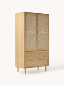 Armario pequeño con tejido vienés Aries, 2 puertas, Estructura: aglomerado con chapa de m, Patas: madera de roble maciza, Madera de roble barnizado claro, An 100 x Al 194 cm