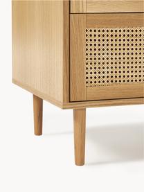 Armario pequeño con tejido vienés Aries, 2 puertas, Estructura: aglomerado con chapa de m, Patas: madera de roble maciza, Madera de roble barnizado claro, An 100 x Al 194 cm