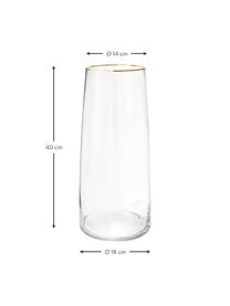 Große Mundgeblasene Glas-Vase Myla mit goldfarbenem Rand, Glas, Transparent, Ø 18 x H 40 cm