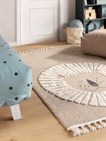 Kindervloerkleed Momo met kwastjes en hoog-laag effect, 100% polyester, Beige, lichtbeige, B 90 x L 130 cm (maat XS)