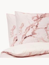 Pościel z perkalu Malin, Blady różowy, marmurowy, 240 x 220 cm + 2 poduszki 80 x 80 cm