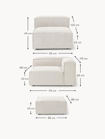 Sofa modułowa Bouclé z pufem Lennon (4-osobowa), Tapicerka: Bouclé (100% poliester) D, Stelaż: lite drewno sosnowe, skle, Nogi: tworzywo sztuczne Ten pro, Bouclé w odcieniu złamanej bieli, S 327 x W 207 cm