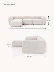 Modulares Sofa Lennon (4-Sitzer) aus Bouclé mit Hocker, Bezug: Bouclé (100 % Polyester) , Gestell: Massives Kiefernholz, Spe, Füße: Kunststoff Dieses Produkt, Bouclé Off White, B 329 x T 207 cm