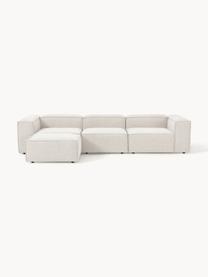 Modulares Sofa Lennon (4-Sitzer) aus Bouclé mit Hocker (links/rechts), Bezug: Bouclé (100 % Polyester) , Gestell: Massives Kiefernholz, Spe, Füße: Kunststoff Dieses Produkt, Bouclé Off White, B 329 x T 207 cm