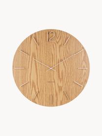 Reloj de pared Meek, Tablero de fibras de densidad media (MDF), Madera clara, dorado, Ø 50 cm