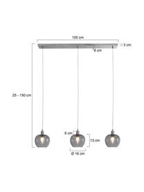 Große Pendelleuchte Lotus aus Rauchglas, Lampenschirm: Rauchglas, Baldachin: Edelstahl, gebürtstet, Nickel, matt, Grau, transparent, 100 x 150 cm