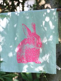 Panno in lino Wild Rabbit, serigrafato a mano, 100% lino, Verde menta, fucsia, Larg. 50 x Lung. 70 cm