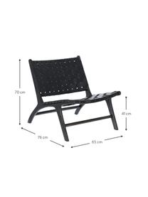 Leren loungefauteuil Calixta, Frame: mahoniehout, Zitvlak: leer, Zwart, 65 x 76 cm