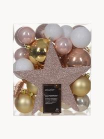 Weihnachtsbaumschmuck Starstruck, 33er-Set, Kunststoff, Weiß, Goldfarben, Rosatöne, Set mit verschiedenen Größen