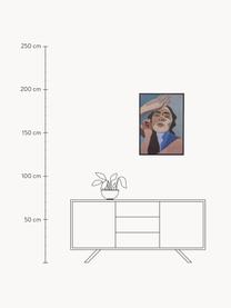 Gerahmter Digitaldruck Lady, Rahmen: Kiefernholz, lackiert, Bild: Digitaldruck auf Papier, Front: Glas, Beige- und Blautöne, B 52 x H 72 cm