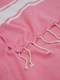 Fouta s proužky a třásněmi St Tropez, 100 % bavlna, Růžová, bílá, Š 100 cm, D 200 cm
