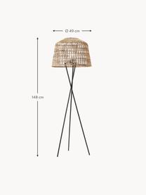 Lampada da terra treppiede portatile a LED luce regolabile con telecomando Amalfi, Paralume: fibra naturale, Struttura: metallo rivestito, Marrone chiaro, nero, Ø 49 x Alt. 148 cm