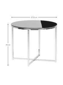 Table d'appoint avec plateau en verre noir Cross, Noir, métal chromé, Ø 55 x haut. 45 cm