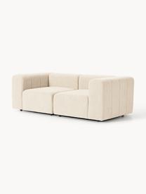 Divano componibile 3 posti in bouclé Lena, Rivestimento: bouclé (93% poliestere, 6, Struttura: legno di faggio, truciola, Piedini: plastica, Bouclé beige chiaro, Larg. 211 x Prof. 106 cm