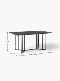 Eettafel Luca van mangohout, in verschillende formaten, Tafelblad: massief mangohout, Frame: metaal, kunststof, Mangohout zwart gelakt, zwart, B 160 x D 90 cm