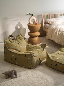 Fauteuil poire en bouclette pour enfants fait main Sugar, Bouclette vert olive, aspect terrazzo, larg. 70 x haut. 80 cm