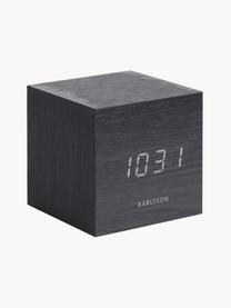 LED-budík s USB portom Cube, Drevená dyha, Čierna, Š 8 x V 8 cm