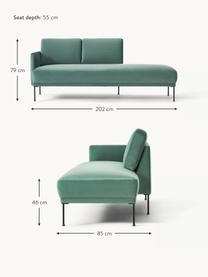 Szezlong z aksamitu Fluente, Tapicerka: aksamit (wysokiej jakości, Stelaż: lite drewno sosnowe z cer, Nogi: metal malowany proszkowo, Petrol aksamit, S 202 x G 85 cm, oparcie lewostronne