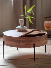 Tavolino da salotto con contenitore Risby, Cornice: metallo verniciato, Marrone, Ø 83 x Alt. 40 cm