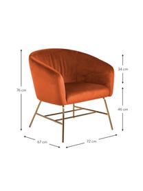 Moderne fluwelen fauteuil Ramsey in koperkleur, Bekleding: polyester fluweel, Poten: gelakt metaal, Fluweel koperkleurig, B 72 x D 67 cm