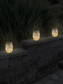 Solar Aussentischlampe Nanay, 3 Stück, Lampenschirm: Glas, Deckel: Kunststoff, Griff: Metall, Silberfarben, Transparent, Ø 8 x H 13 cm