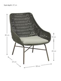 Garten-Loungesessel Abeli, Sitzschale: Seil, gefärbt, Gestell: Metall, verzinkt und lack, Bezug: Stoff, Dunkelgrün, B 68 x T 67 cm