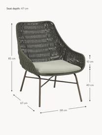 Garten-Loungesessel Abeli, Sitzschale: Seil, gefärbt, Gestell: Metall, verzinkt und lack, Bezug: Stoff, Webstoff Hellbeige, Olivgrün, B 68 x T 67 cm