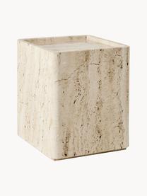 Travertin-Beistelltisch Pietra, Travertin, Travertin Hellbeige, B 33 x T 33 cm