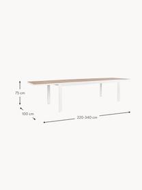 Rozkládací zahradní jídelní stůl Belmar, 220 - 340 x 100 cm, Hliník s práškovým nástřikem, Bílá, vzhled dřeva, Š 220/340 cm, H 100 cm