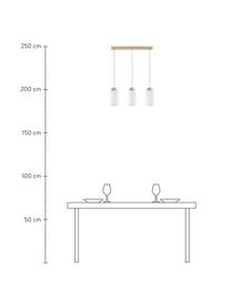 Lampada a sospensione in vetro e legno Bosco, Paralume: vetro, Decorazione: legno di quercia, oliato, Baldacchino: legno di quercia, oliato, Bianco, beige, Larg. 52 x Alt. 110 cm