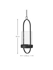 Hangende windlichtenset Tyra, 2-delig, Frame: gecoat metaal, Windlicht: glas, Zwart, Set met verschillende formaten