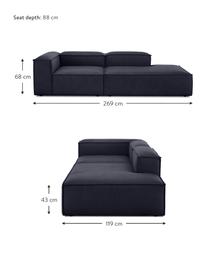 Szezlong modułowy Lennon, Tapicerka: 100% poliester Dzięki tka, Stelaż: lite drewno sosnowe, cert, Nogi: tworzywo sztuczne, Ciemnoniebieska tkanina, S 269 x G 119 cm, oparcie lewostronne