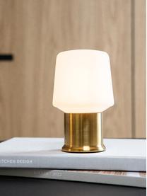 Mobiel LED outdoor tafellamp London, dimbaar, Kunststof, Wit, goudkleurig, Ø 9 x H 15 cm