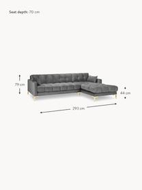 Sofa narożna z aksamitu Mamaia (5-osobowa), Tapicerka: 100% aksamit poliestrowy , Jasnoszary aksamit, S 293 x G 185 cm, prawostronna