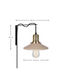 Applique beige con spina Disc, Paralume: metallo rivestito, Struttura: ottone spazzolato, Beige, nero, dorato, Larg. 22 x Prof. 40 cm