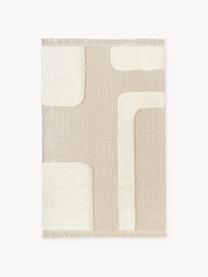 Tappeto tessuto a mano con motivo in rilievo e frange Laine, 57% lana (certificata RWS), 35% iuta, 8% cotone, Beige, bianco crema, Larg. 160 x Lung. 230 cm  (taglia M)