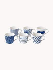 Set di 6 tazze in porcellana Pacific Blue, Porcellana, Bianco, blu scuro, Ø 9 x Alt. 8 cm, 280 ml