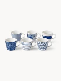 Sada porcelánových hrnků Pacific Blue, 6 dílů, Porcelán, Bílá, tmavě modrá, Ø 9 cm, V 8 cm, 280 ml