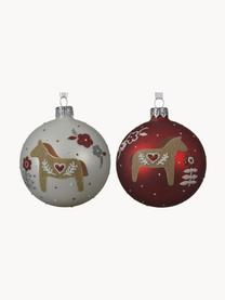 Boules de Noël Horses, Ø 8 cm, 2 élém., Rouge, blanc, beige, Ø 8 x haut. 8 cm