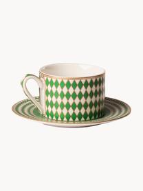 Tasses à café avec sous-tasses Chess, 4 élém., Porcelaine, émaillée, Jaune, vert, blanc cassé, Ø 9 x haut. 6 cm, 200 ml