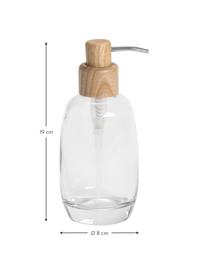 Dosificador de jabón Agada, Recipiente: vidrio, Dosificador: madera de fresno, Transparente, Ø 8 x Al 19 cm
