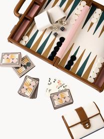 Set de backgammon Travel, Funda: 100% cuero vegano, Blanco Off White, marrón oscuro, An 24 x L 40 cm