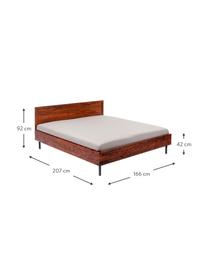 Houten bed Ravello, Frame: massief sheesham hout, ge, Poten: gepoedercoat staal, Bruin, 160 x 200 cm