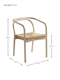 Eikenhouten fauteuil Lidingo met geweven koord, Frame: wit gekalkt eikenhout, Zitvlak: vlechtwerk, Beige, B 54 x D 56 cm