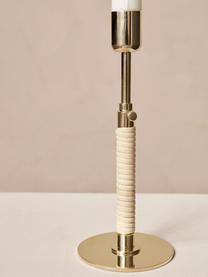 Candelabro regolabile in altezza Duca, Ottone lucido, rattan, Ottone, beige chiaro, Ø 8 x Alt. 17 cm